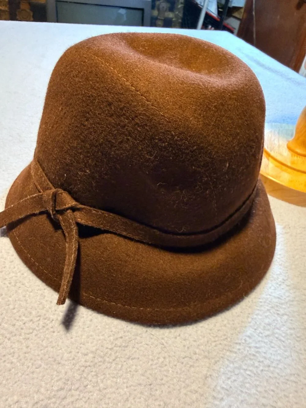 Retro Vintage Fall Winter Brown Wool Bucket Hat 1920s Vintage Cloche Bowler